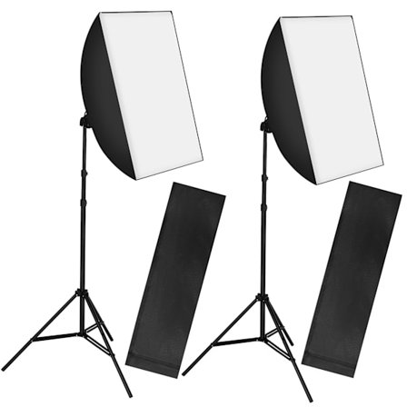 Set med 2 studiolampor med softbox, stativ och väska