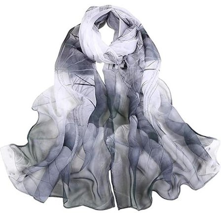 Tunn sommarsjal, halsduk, festlig sjal, grå blommig (160x50 cm)