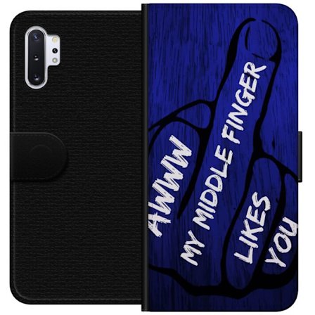 Kompatibelt Lommeboketui til Samsung Galaxy Note10+ Mørk typografisk illustrasjon med hjerteform og budskap om vennskap mot dyp blå tretekstur