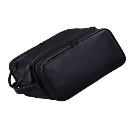 Herretoilettaske, lædervaskepose med dobbelt lynlås