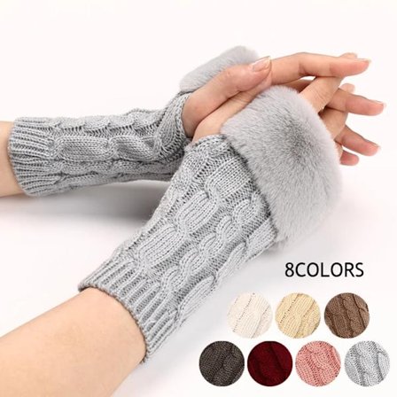 Korean Knitting Gloves Furry Sleeves Warm Fingerless Mittens All-match Stretch Exposed Finger Gloves Arm Warmers Guantes