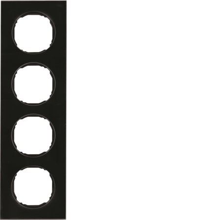 Hager 10142616 Dekkramme R.8, glass, svart 4 rom, Strømbrytere & vegguttak