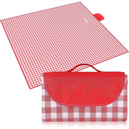 200*150 cm piknikteppe (rød og hvit rutete), sammenleggbart piknikteppe, vanntett, ideelt for parker, fotturer, camping og familiereiser