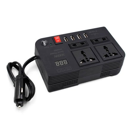 Bilinverter 300W DC12V til AC 220V LED-skærmstik Strømomformer med 4 USB-oplader Hurtigopladning