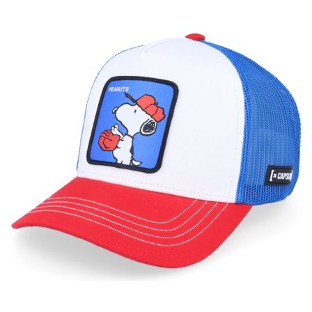 Capslab - Vit trucker Keps - Peanuts Snoopy White/Blue/Red Trucker @ Hatstore