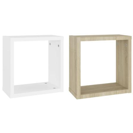 Vidaxl Vägghylla Kubformad 2 St Vit Och Sonoma-ek 30x15x30 Cm Vit