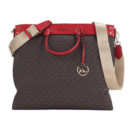 Michael Kors, Travel Large Signature Top Zip North South Tote Handbag Bruin, Dames, Maat:ONE Size