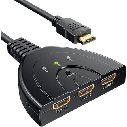 HDMI-switch, GANA guldpläterad 3-portars HDMI-switcher/HDMI-splitter/stödjer Full HD1080p/3D med höghastighetskabel