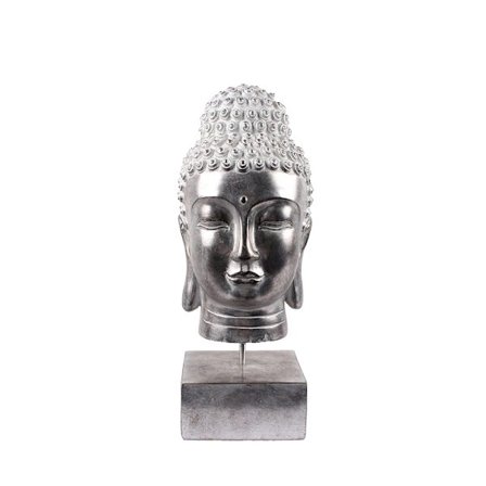Buddha-statue, sølv polyresin, 18x19x42 cm