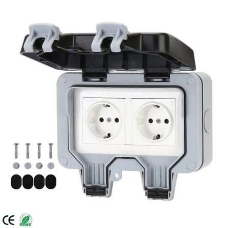 IP66 Værbestandig Støpsel Socket Vanntett Utendørs Vegg Strøm Stikkontakt 16A Dobbel EU Standard Elektrisk Uttak