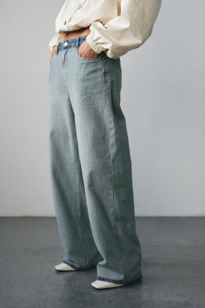 Laura Wittek x NA-KD Jean droit taille mi-haute à l'envers - Jeans taille mi-haute - Bleu - EU 38