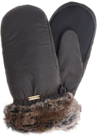 Barbour W's Wax with Fur Trim Mittens Olive