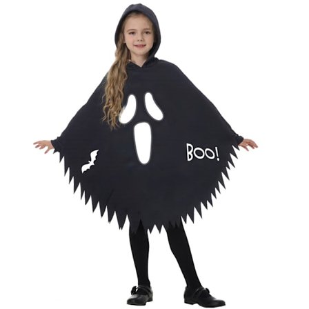 Halloween Barnkostym: Svart Spökmask Kappa Sjal Set, Partyoutfit