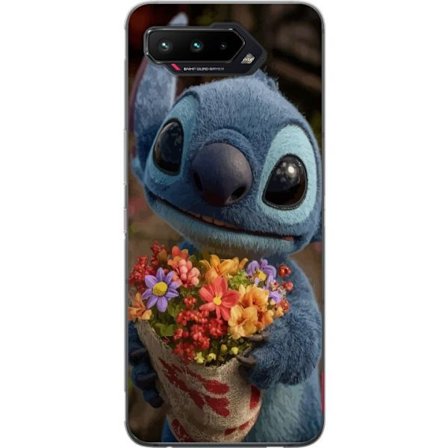 Kompatibelt Mobildeksel til Asus Asus ROG Phone 5 Søt blå figur med store øyne som holder en fargerik bukett i varm og søt stil