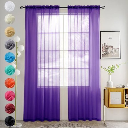 Yksiväriset läpikuultavat verhot - 55"x90" tankokuja paneelit (2 kpl:n setti) - Valkoinen/Beige/Musta/Harmaa/Kahvi/Violetti makuuhuoneeseen ja 