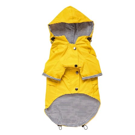 Regnfrakke med lynlås til hunde med reflekterende knapper, regn, justerbar snøre, aftagelig hætte, til hunde 4,5 kg til 6 kg - Gul - L
