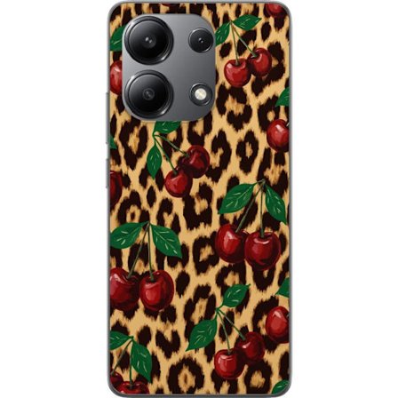 Kompatibelt Mobildeksel til Xiaomi Redmi Note 13 4G Kirsebær leopard mønster kirsebær kjærlighet leopard bakgrunn retro rockabilly pinup stil design