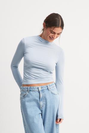 NA-KD Soft Line Funnel Neck Long Sleeve Top - Tops manches longues - Bleu - XX-Large