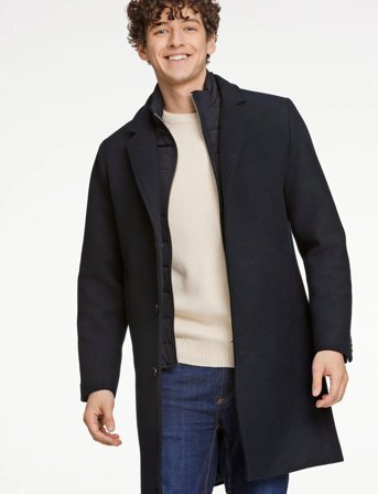 Lindbergh Detachable Collar Lapel Coat - Black - XXXL