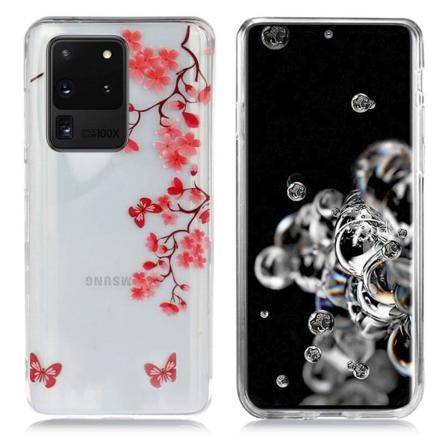 Deco Samsung Galaxy S20 Ultra kuoret - Perhonen ja kukat Red