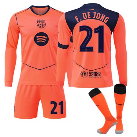 25-26 FC Barcelona NO.21 F.DE JONG Langermet Drakter Sett Barn Voksen Fotballutstyr Med Sokker