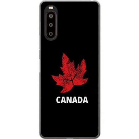 Yhteensopiva Puhelinkuori Sony Sony Xperia 10 II Graafinen vaahteralogo punaisella mustaa taustaa vasten, jossa on selkeä Kanada-viittaus ja minimali