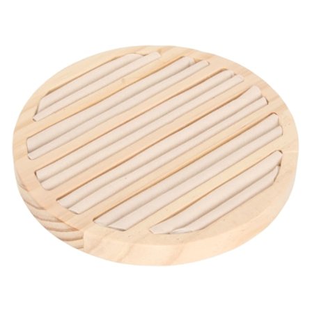 Rund ørepyntskuff i tre med 6 spor, stabelbar, vakker utstillingsdisk, smykkeorganisator, beige semsket skinn