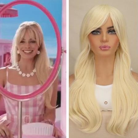 Blond Barbie Film Cosplay Parykk Lang Bølget/Rett Platinablondt Hår Parykk Tilbehør A