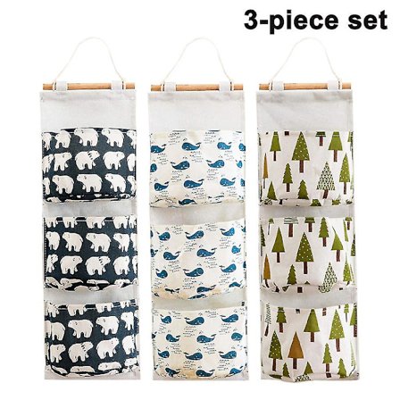 3 kpl Seinälle Ripustettava Säilytyspussi Vedenpitävä Puuvilla Pellava Ripustettava Tasku