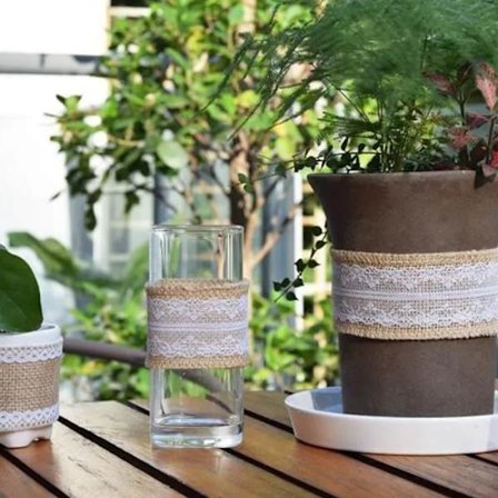 Natur Jute Bröllopsband Paket med 6, 5cm Bredd, Vit Kant[D]