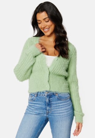 BUBBLEROOM Salmi fluffy knitted cardigan Green Klær