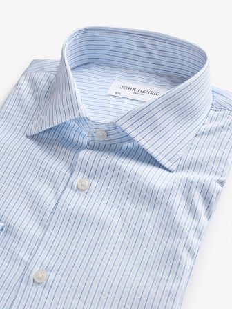 John Henric Men's Weiß-Blau Gestreiftes Hemd Slim Fit Size 37