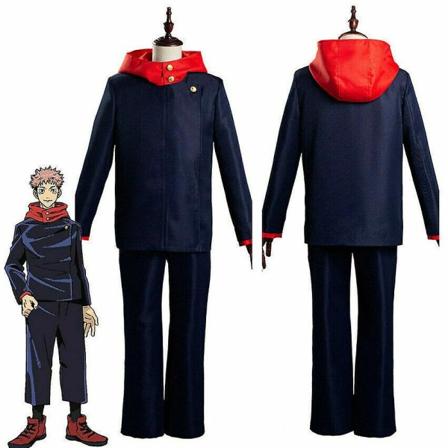 Blå Jujutsu Kaisen Yuji Itadori Cosplay Kostyme Uniform Halloween Dress S