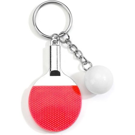 Rød bordtennisracket nøkkelring, racket- og ballanheng, omtenksom bursdagsgave til venner, oppmuntrings gave til idrettsutøvere