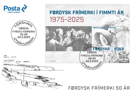 Færøerne - Frimærker i 50 år - Førstedagskuvert med miniark