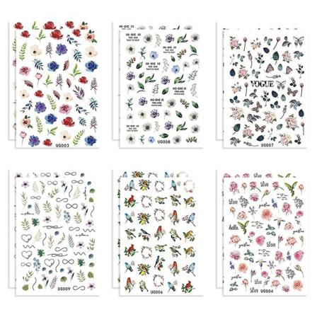 Nagelkonst klistermärken blomsterdekaler 12 ark 3d självhäftande nagelklistermärken för kvinnor flickor, flera stilar, 10*7cm