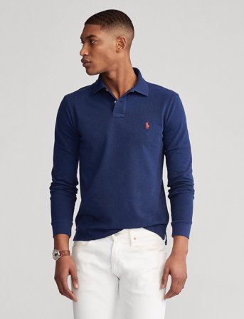 Polo Ralph Lauren Slim Fit Mesh Long-Sleeve Polo Shirt - Navy - S