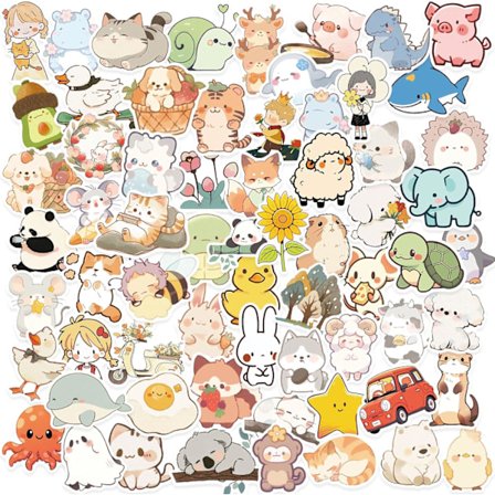 100 stk Søte Dyre Klistremerker for Barn Vannflaske, Vanntette Vinyl Klistremerker for Laptop Telefonveske Skateboard Hjelm, Kaw