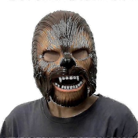 Halloween Chewbacca Mask med Rörlig Käke, Wookiee Cosplay Kostym för Hela Huvudet, Film Alien Kostym Huvudbonad (FMY)