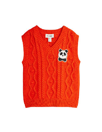 Mini Rodini Panda Kabelstickad Slipover Överdelar Unisex Röd 104/110