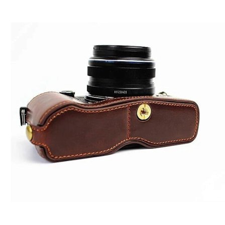 Kompatibel med Olympus PEN-F Digitalkamera Ekte Skinn Beskyttelse Halvt Etui Grep fp