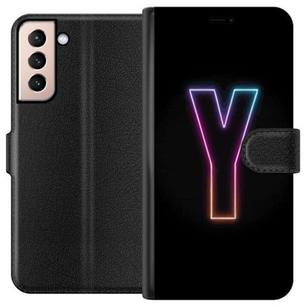 Kompatibelt Lommeboketui til Samsung Samsung Galaxy S21 Minimalistisk neonbokstav Y i fargeskiftende lys mot svart bakgrunn
