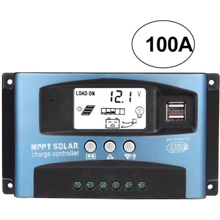 MPPT 100A Solar Charge Controller, 12V 24V USB Solar Panel Regulator Intelligent Batteriregulator med LCD-display