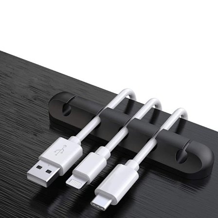 Kabelhållare med 5 fack Silikon - Självhäftande Svart