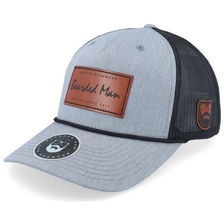 Bearded Man - Grå trucker Keps - Casual Logo Brown Patch Heather Grey/Black Rope A-Frame Trucker @ Hatstore