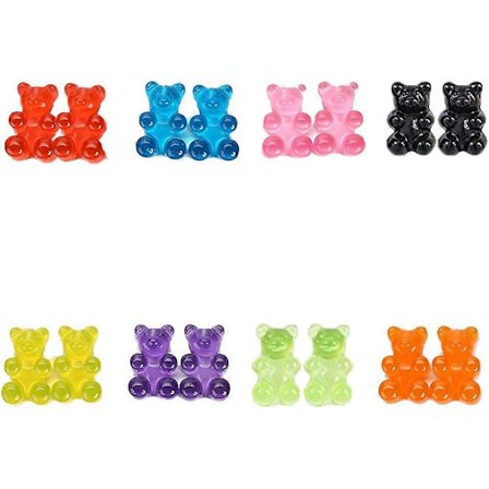 Heyone 8 Par Sæt Farverige Harpiks Slik Gummy Bear Dangle Øreringe Gave til Kvinder Piger (FMY)
