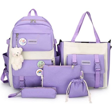 5pcs Aesthetic Backpack Set For Teens Girls School Backpack Kawaii Cute Bear College Travel Casual Bag Birthday Gift