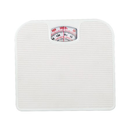 Mekanisk badevægtskala med dobbelt analog skive og skridsikker læderoverflade 130kg kapacitet White