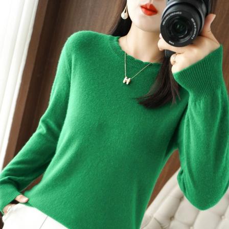 Kvinder Strik Efterår Vinter Sweater rund hals Sweater Loose Flat Base Slim Fit Emerald M