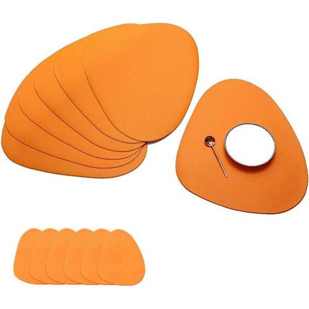 Sett med 6 Runde Brikker (Oransje) 13x11cm i Lær og Brikker N{TL}